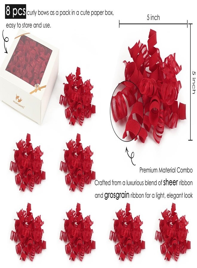 HUIHUANG Red Bows for Gift Wrapping Christmas Gift Bows 5 inch x 8 Counts Self-Adhesive Curly Ribbon Bow for Presents, Paper Bag, Party Favors, Wrapping Accessories, Holiday Wedding Decoration - Image 2